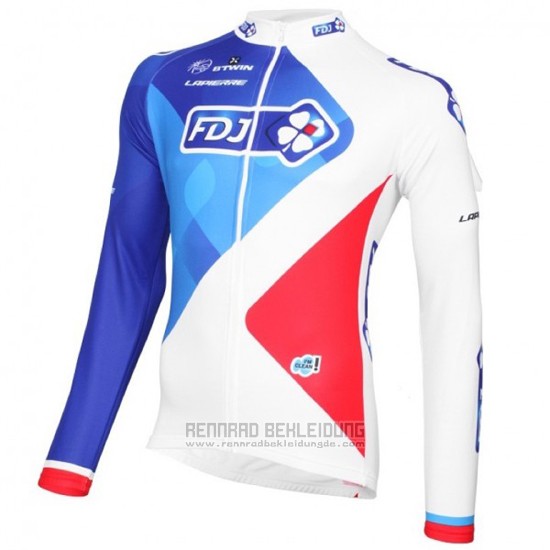 2016 Fahrradbekleidung FDJ Wei und Blau Trikot Langarm und Tragerhose